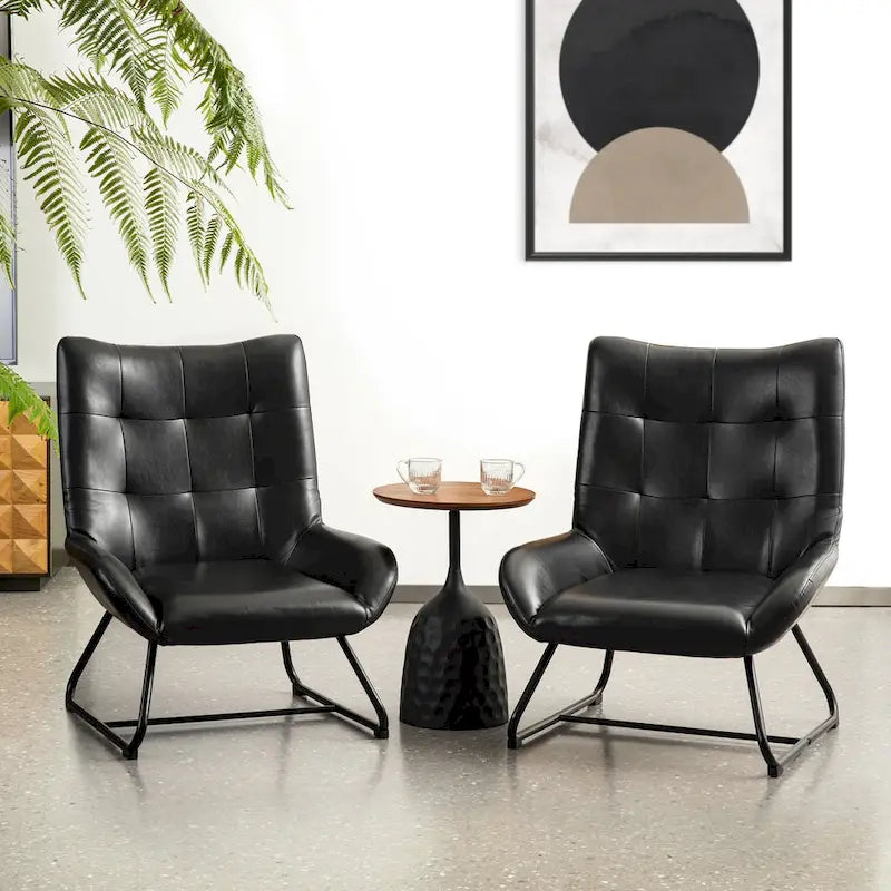 Poltrona Wingback con gambe in metallo, set da 2