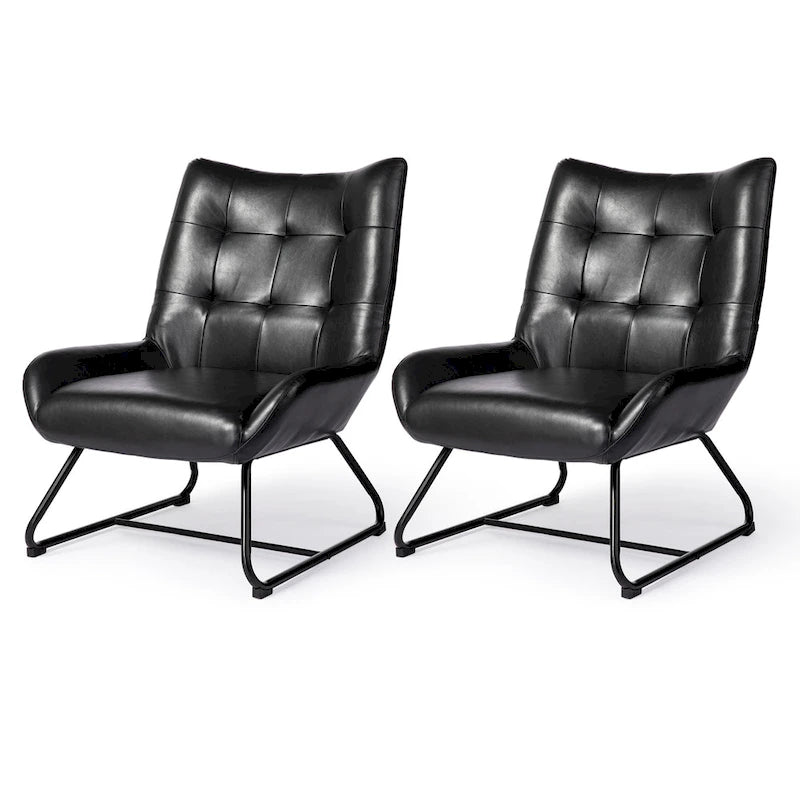 Poltrona Wingback con gambe in metallo, set da 2