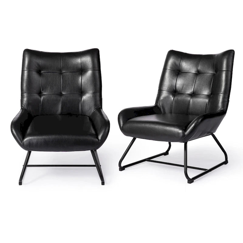 Poltrona Wingback con gambe in metallo, set da 2
