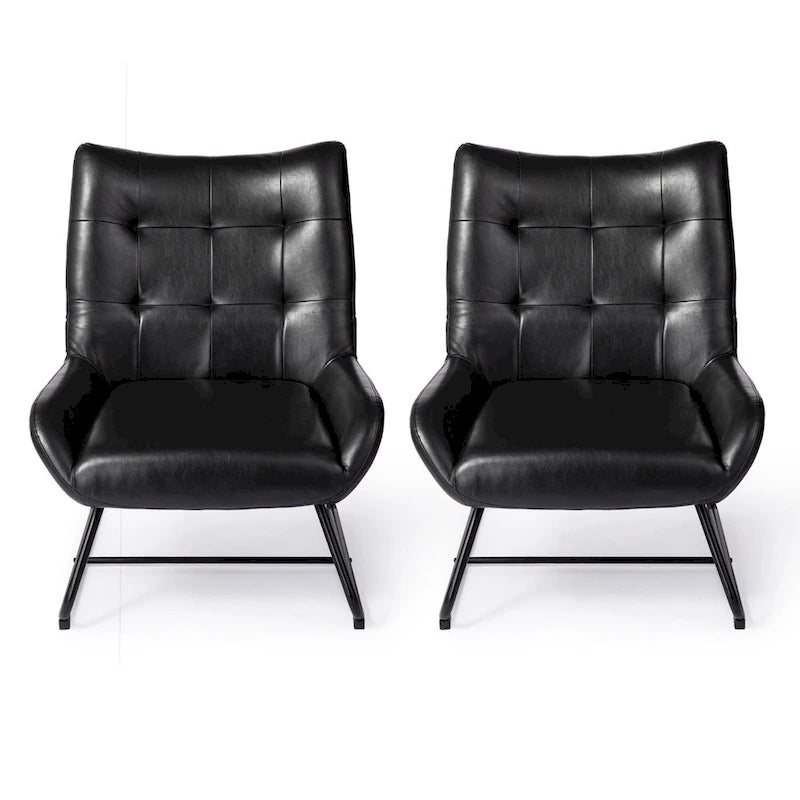 Poltrona Wingback con gambe in metallo, set da 2