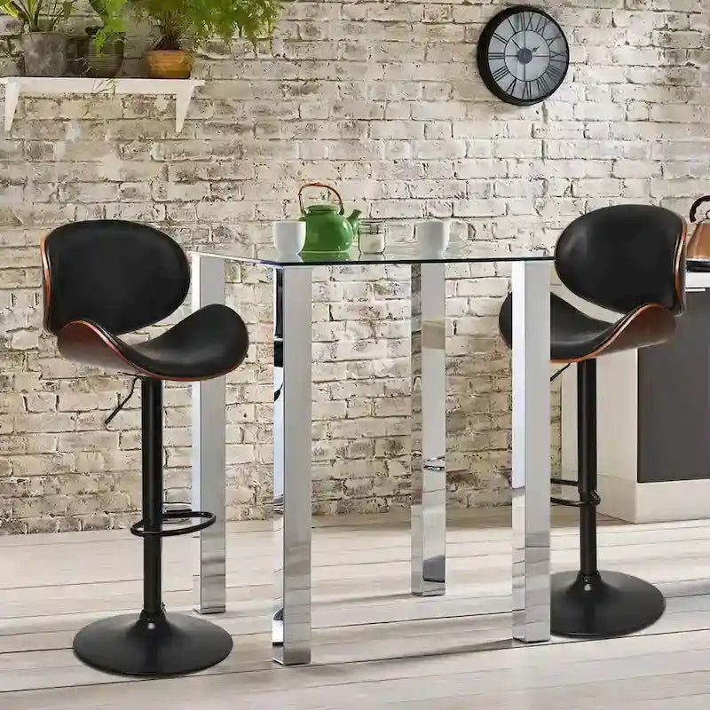 Costway Set of 2 Bentwood Barstool Mid-Century Adjustable Swivel PU