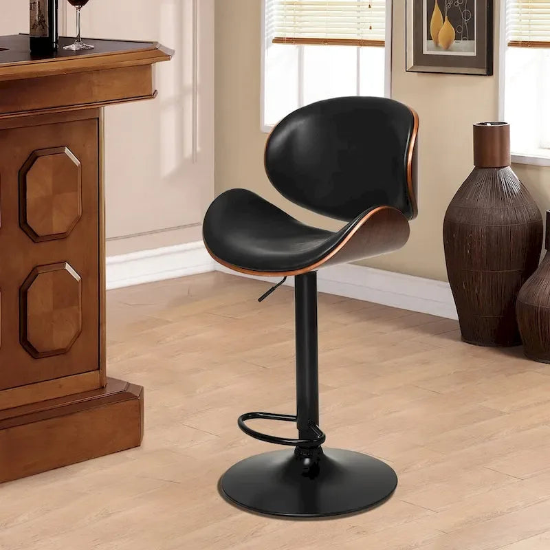 Sgabello da Bar in Legno Curvato Regolabile Girevole in PU in Stile Mid-Century
