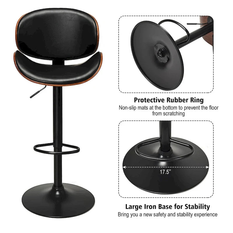 Sgabello da Bar in Legno Curvato Regolabile Girevole in PU in Stile Mid-Century
