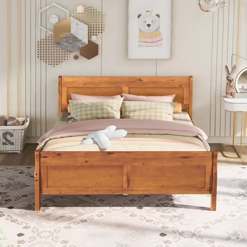 Letto a piattaforma matrimoniale in legno con testiera e supporto a doghe in legno