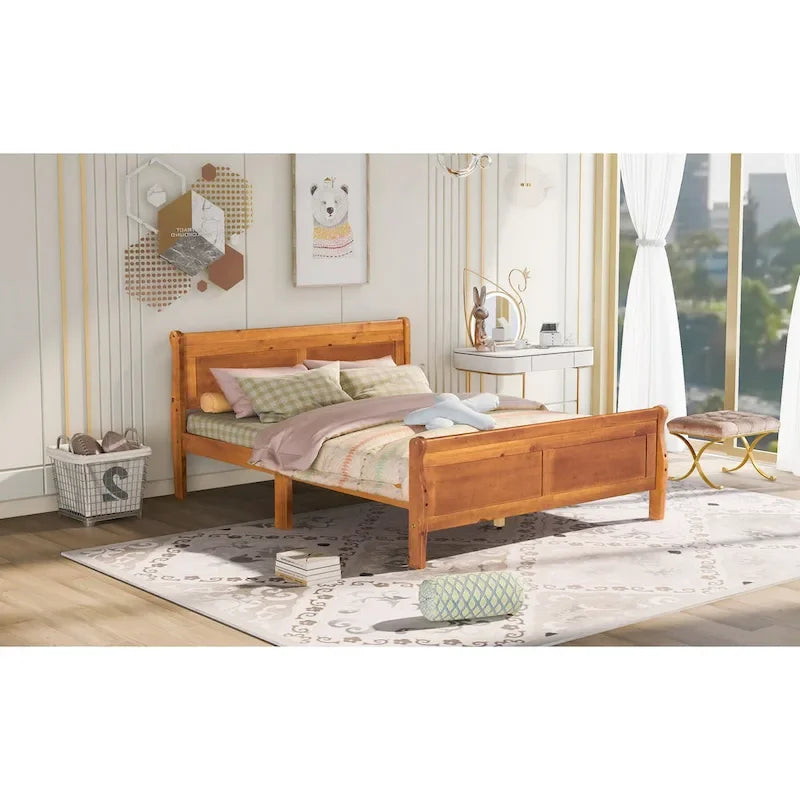 Letto a piattaforma matrimoniale in legno con testiera e supporto a doghe in legno