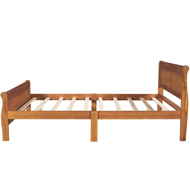 Letto a piattaforma matrimoniale in legno con testiera e supporto a doghe in legno
