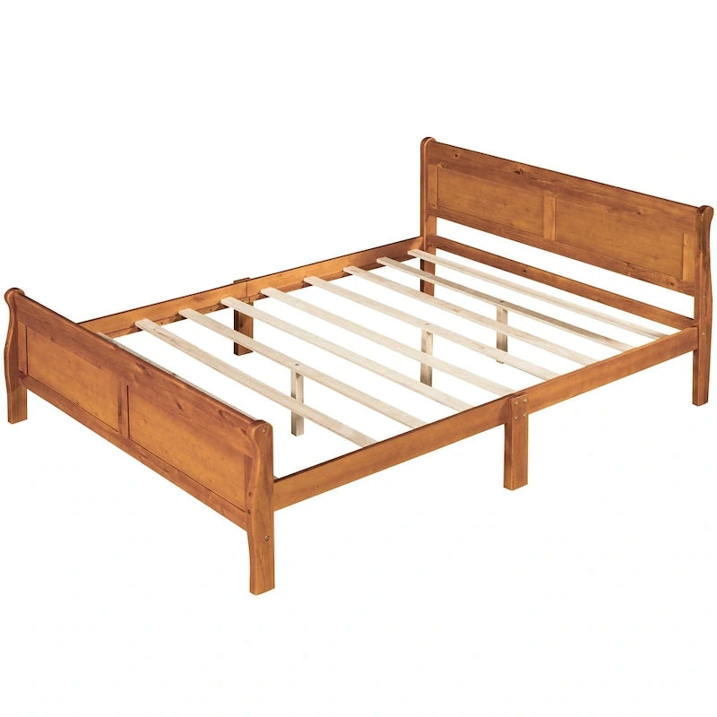 Letto a piattaforma matrimoniale in legno con testiera e supporto a doghe in legno