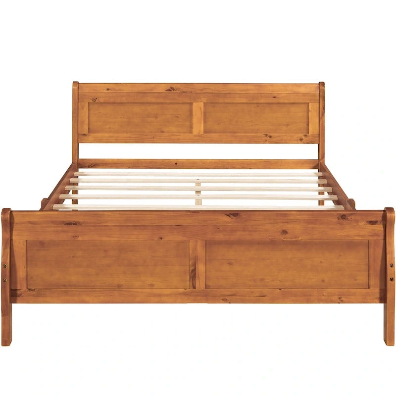 Letto a piattaforma matrimoniale in legno con testiera e supporto a doghe in legno