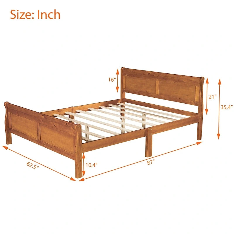Letto a piattaforma matrimoniale in legno con testiera e supporto a doghe in legno