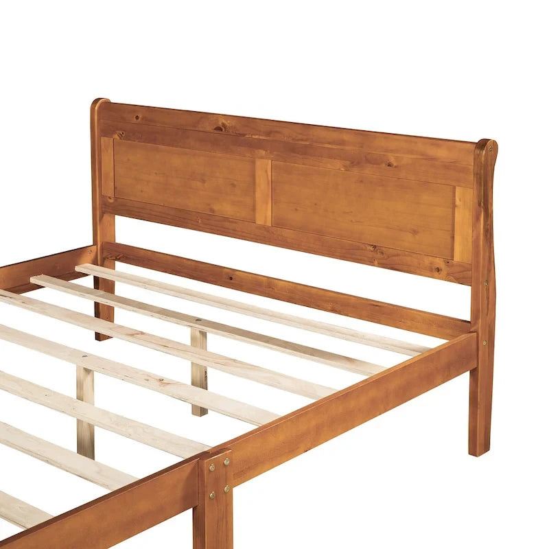 Letto a piattaforma matrimoniale in legno con testiera e supporto a doghe in legno