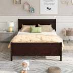 Letto a piattaforma matrimoniale in legno con testiera e supporto a doghe in legno