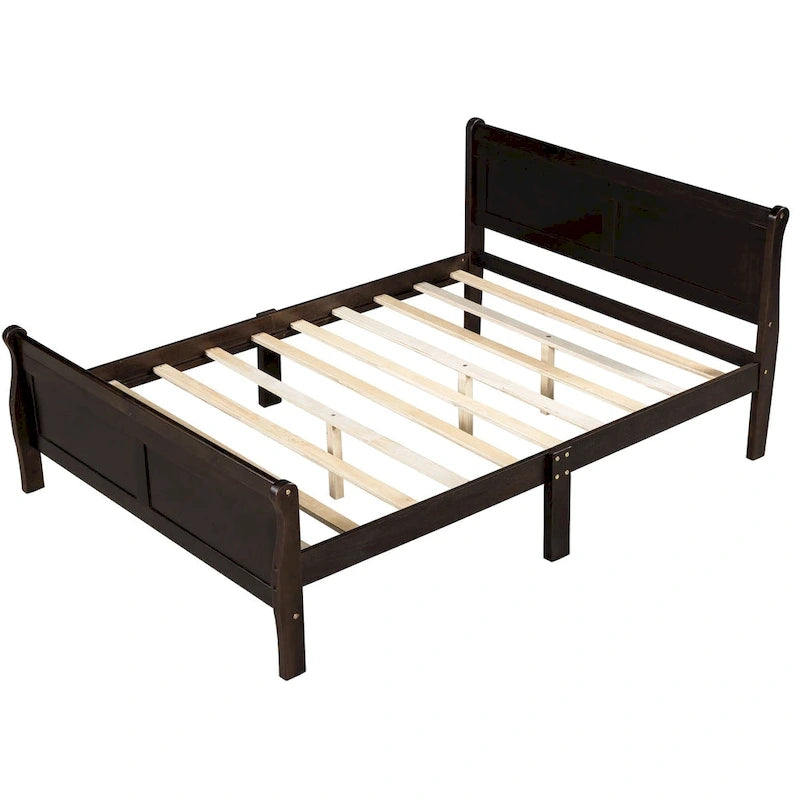 Letto a piattaforma matrimoniale in legno con testiera e supporto a doghe in legno