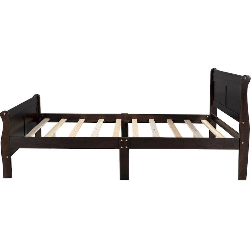 Letto a piattaforma matrimoniale in legno con testiera e supporto a doghe in legno