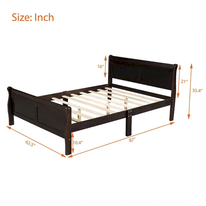 Letto a piattaforma matrimoniale in legno con testiera e supporto a doghe in legno
