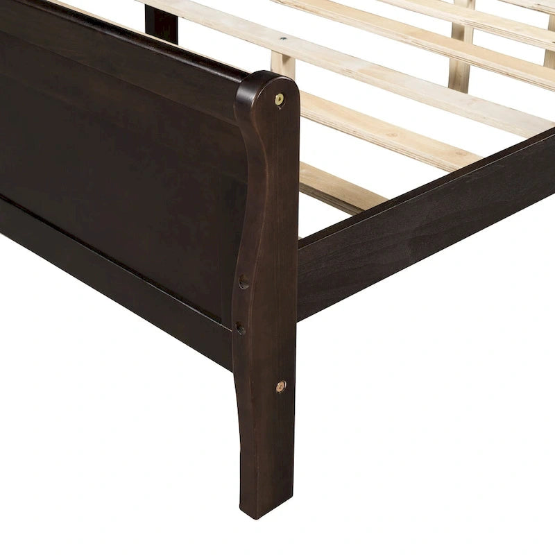 Letto a piattaforma matrimoniale in legno con testiera e supporto a doghe in legno