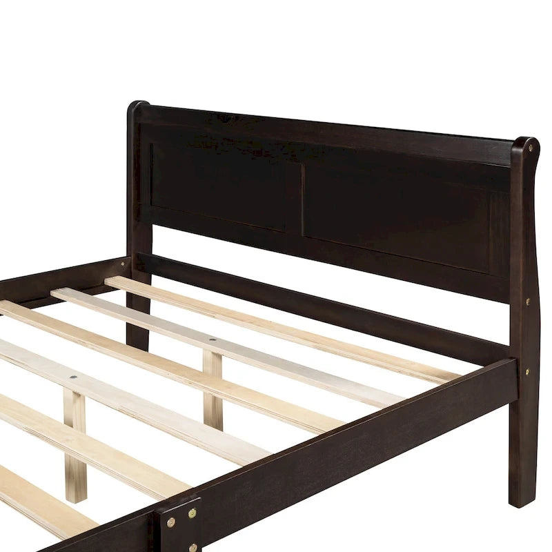 Letto a piattaforma matrimoniale in legno con testiera e supporto a doghe in legno