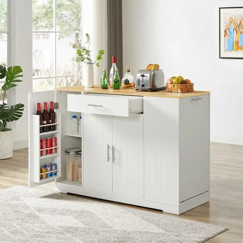 Isola da cucina da 53 pollici con cassetti e mobile per pattumiera integrata