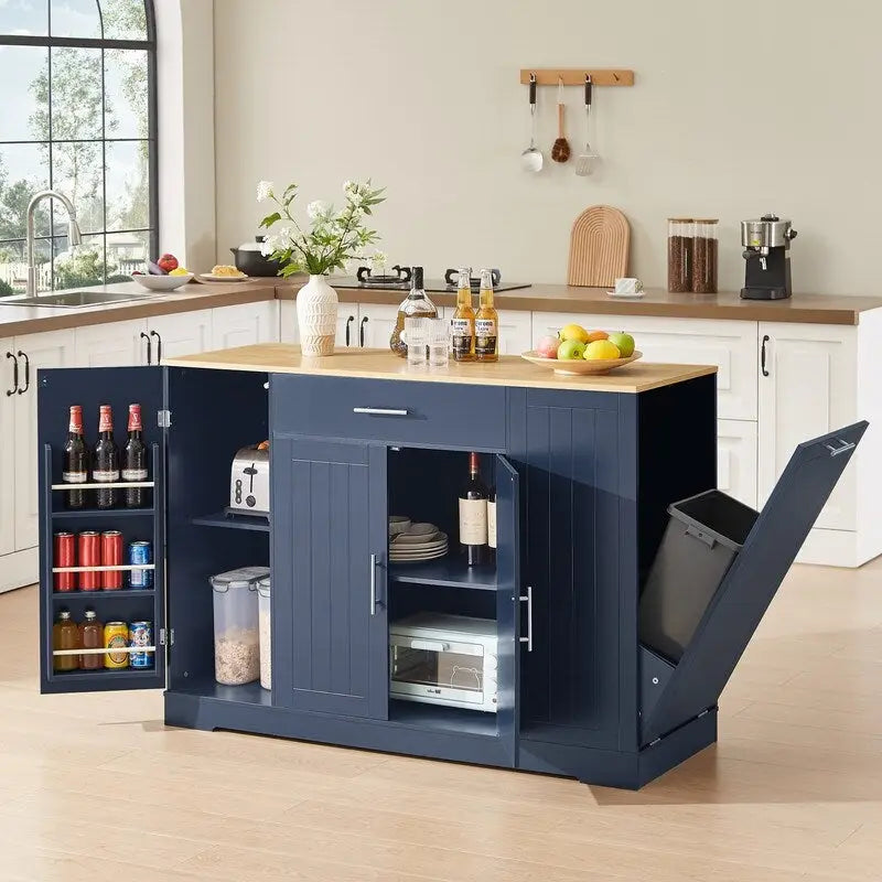 Isola da cucina da 53 pollici con cassetti e mobile per pattumiera integrata