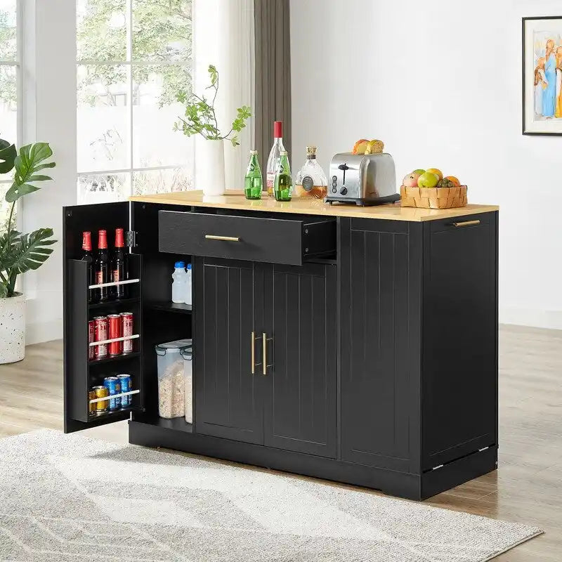 Isola da cucina da 53 pollici con cassetti e mobile per pattumiera integrata