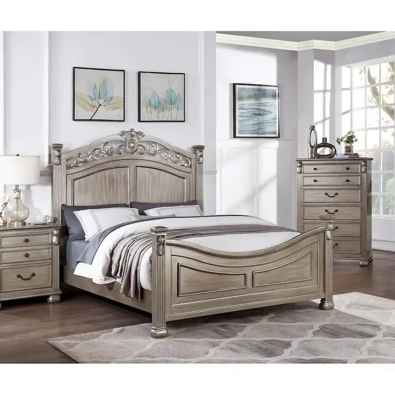 Struttura letto in stile transizionale, argento anticato