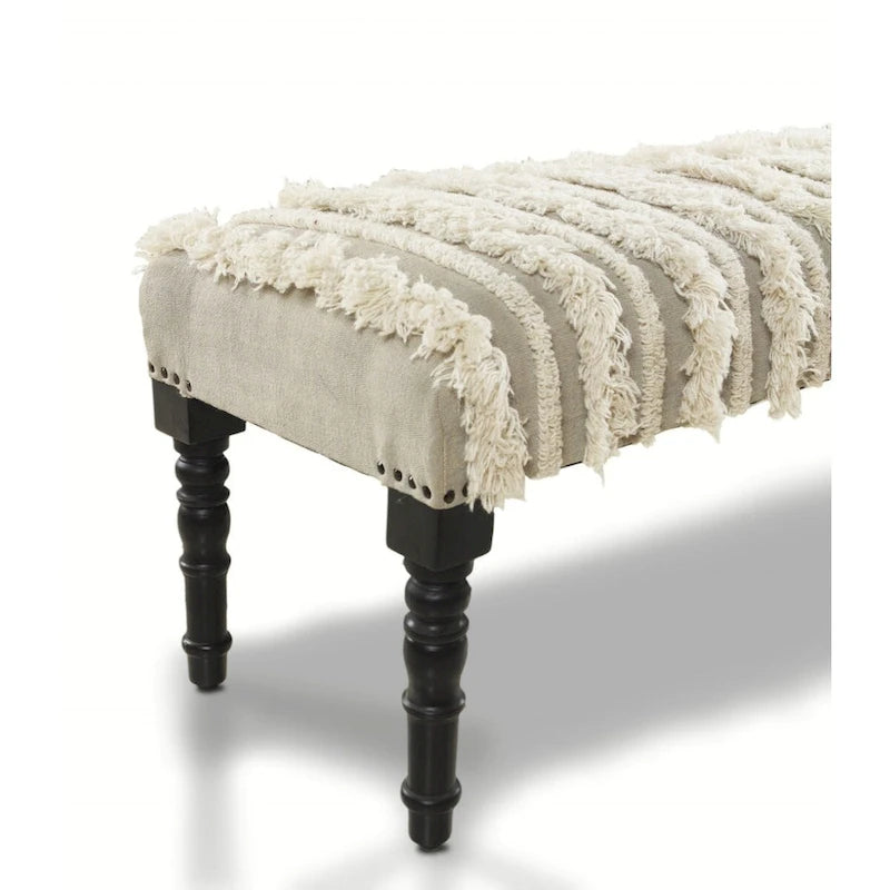 Panca da camera da letto imbottita color crema con gambe in legno nero