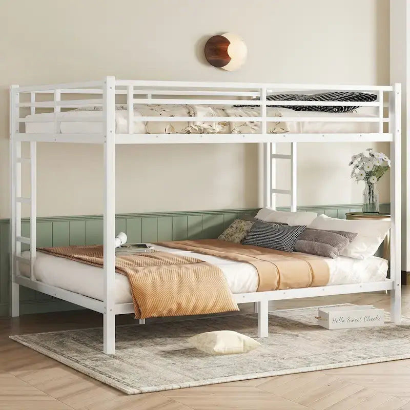 Letto a Castello in Metallo Queen Over Queen – Struttura in Acciaio Resistente, Bianco