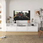 Mobile TV bianco da 70" con ripiani aperti e cassetti