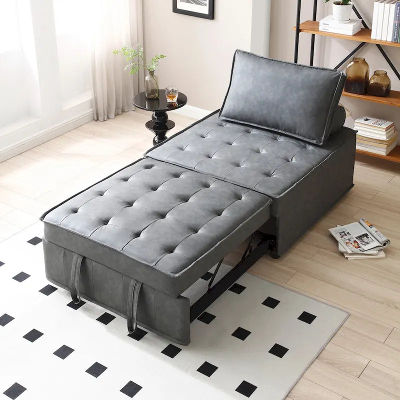 Pouf letto a scomparsa multifunzione in similpelle da 99 cm con schienale rimovibile
