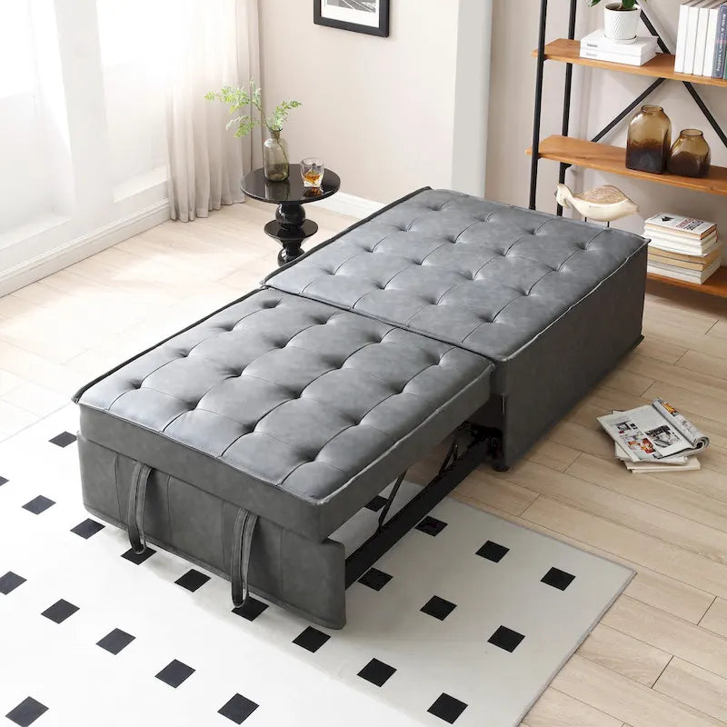 Pouf letto a scomparsa multifunzione in similpelle da 99 cm con schienale rimovibile