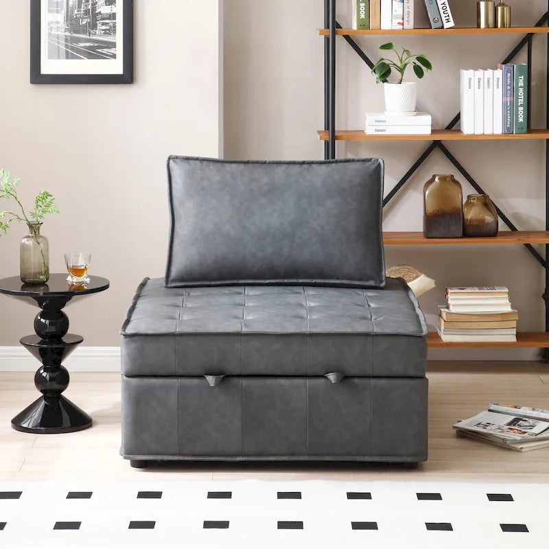 Pouf letto a scomparsa multifunzione in similpelle da 99 cm con schienale rimovibile