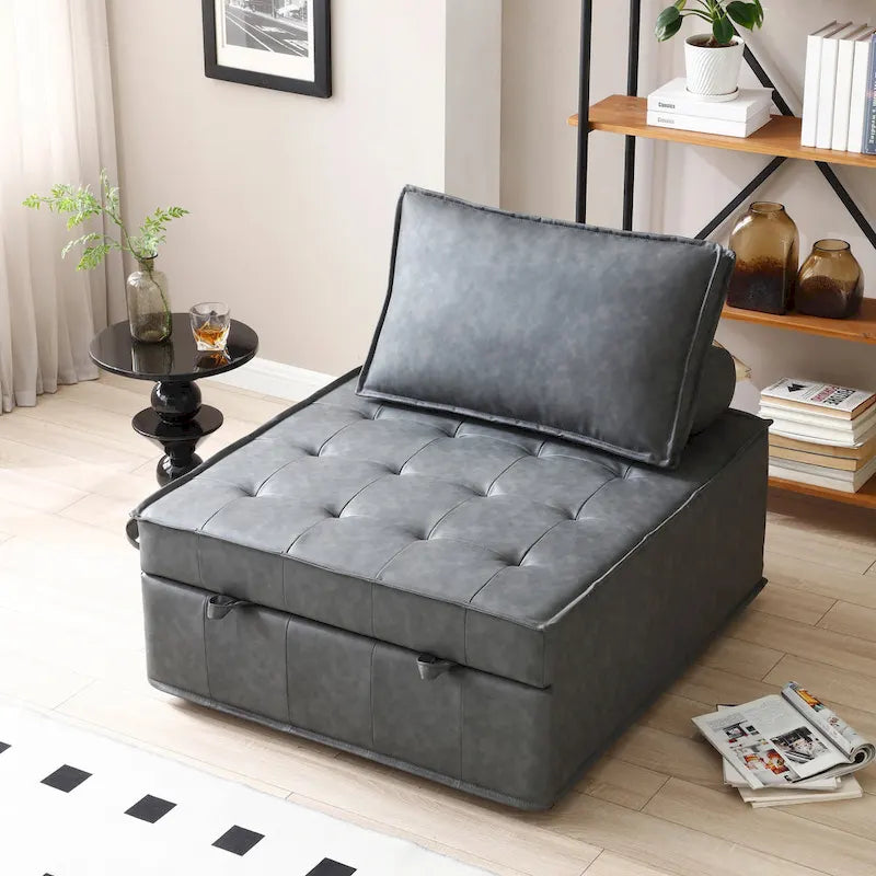 Pouf letto a scomparsa multifunzione in similpelle da 99 cm con schienale rimovibile