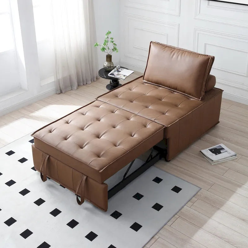 Pouf letto a scomparsa multifunzione in similpelle da 99 cm con schienale rimovibile