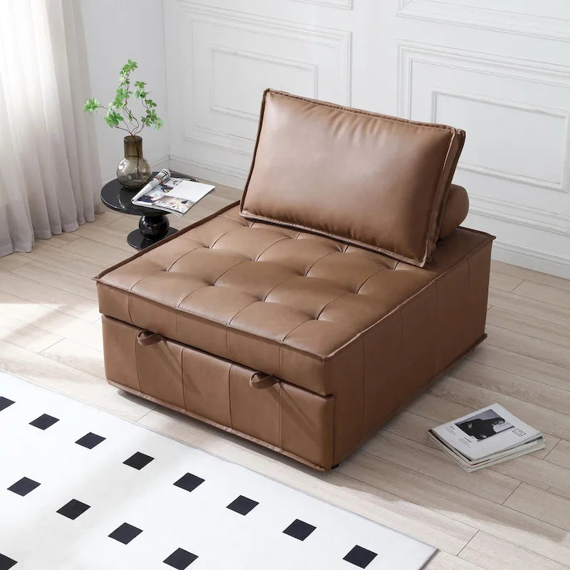 Pouf letto a scomparsa multifunzione in similpelle da 99 cm con schienale rimovibile
