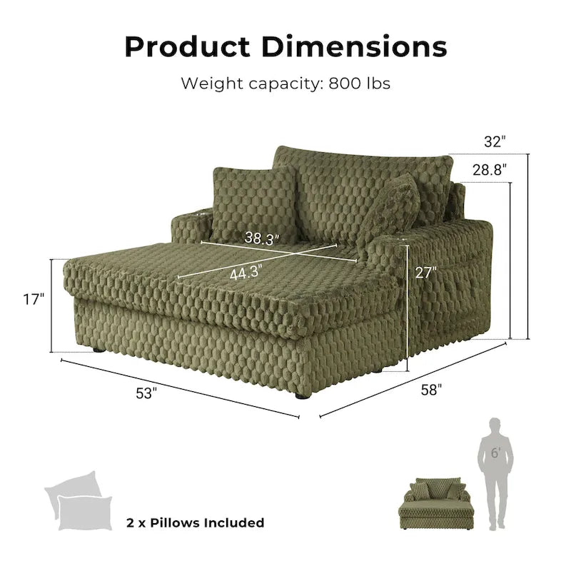 Chaise longue oversize a 2 braccioli con portabicchieri