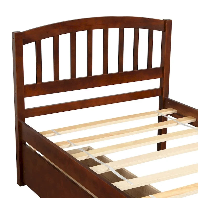 Letto a piattaforma in legno a una piazza e mezza con due cassetti e testiera
