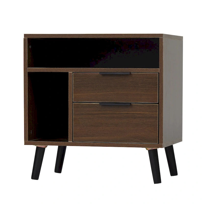 Comodino rustico marrone, comodino a 2 cassetti con ripiano portaoggetti, tavolino per camera da letto e soggiorno (2 pezzi)