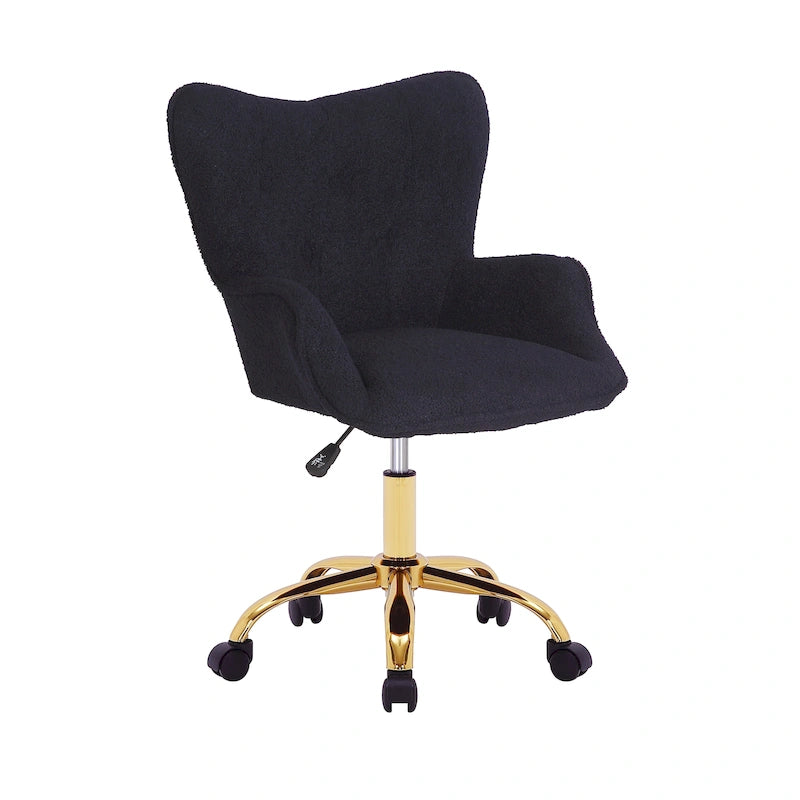 Sedia da Ufficio Girevole in Tessuto Effetto Peluche con Gambe Cromate Dorate