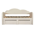 Letto a giorno imbottito singolo con rotelle, 2 cassetti portaoggetti e porte USB, Beige