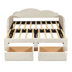 Letto a giorno imbottito singolo con rotelle, 2 cassetti portaoggetti e porte USB, Beige