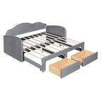 Letto a giorno imbottito singolo con rotelle, 2 cassetti portaoggetti e porte USB, Beige