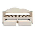 Letto a giorno imbottito singolo con rotelle, 2 cassetti portaoggetti e porte USB, Beige