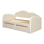 Letto a giorno imbottito singolo con rotelle, 2 cassetti portaoggetti e porte USB, Beige