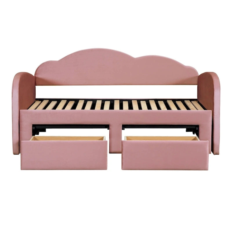 Letto a giorno imbottito singolo con rotelle, 2 cassetti portaoggetti e porte USB, Beige