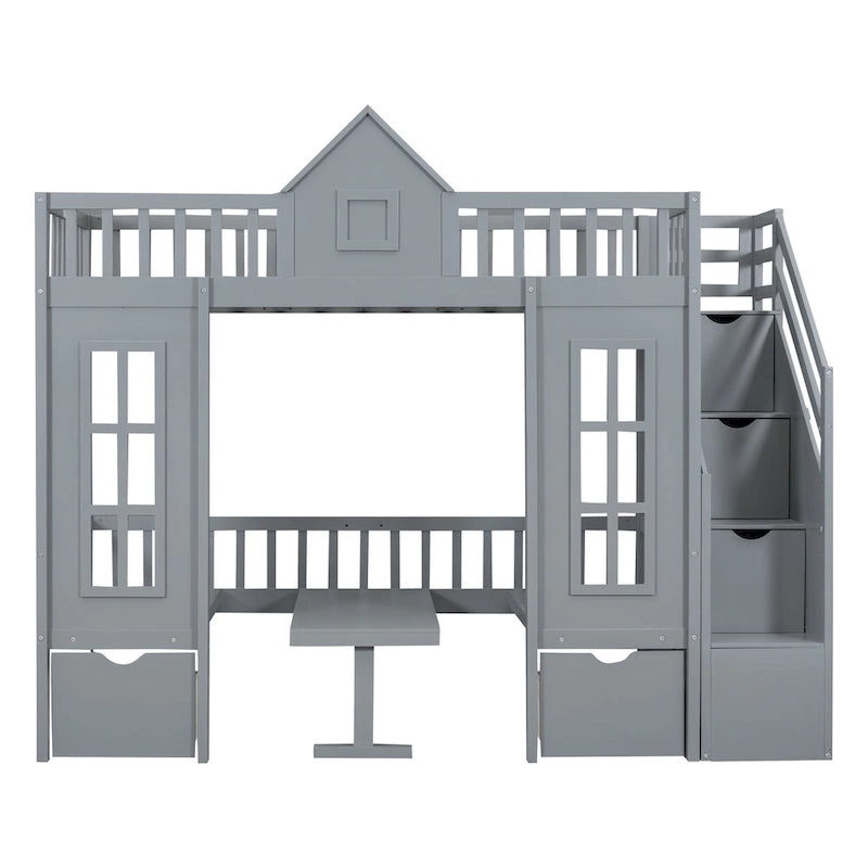 Letto a castello con scrivania trasformabile – Grigio