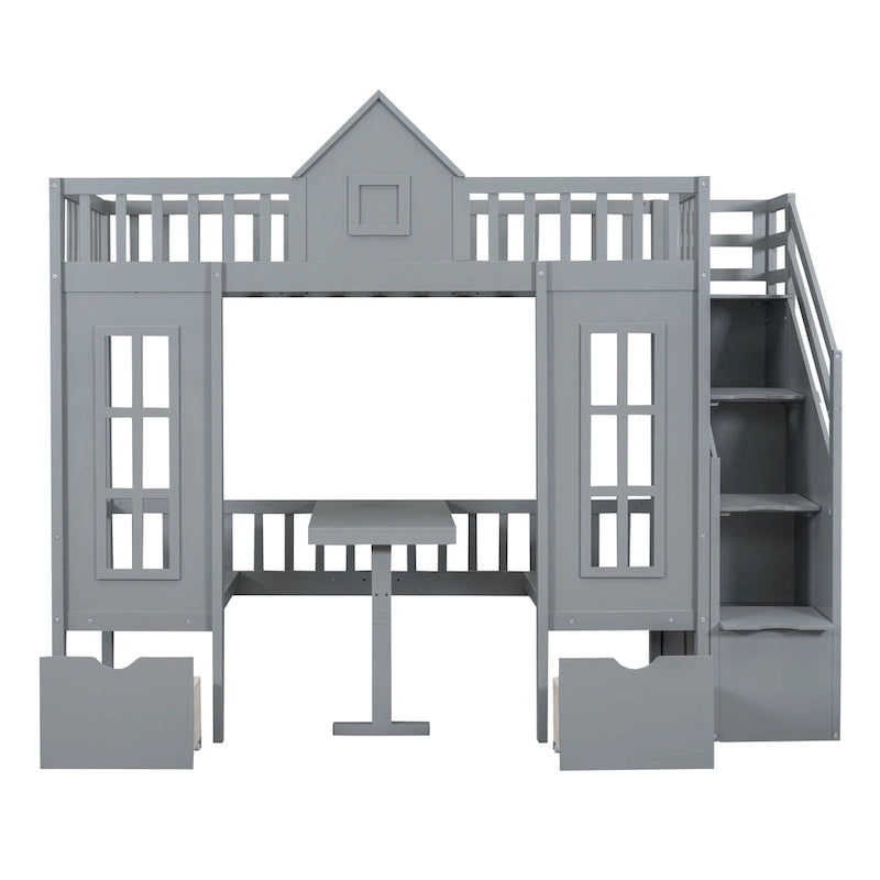 Letto a castello con scrivania trasformabile – Grigio