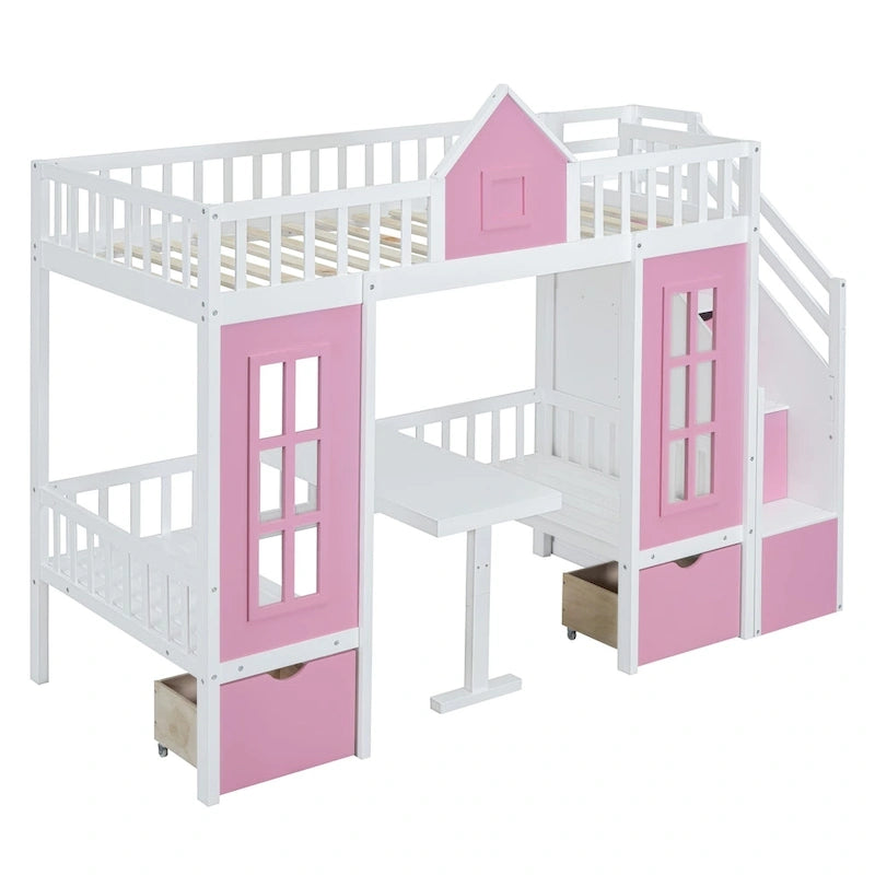 Letto a castello con scrivania trasformabile – Grigio