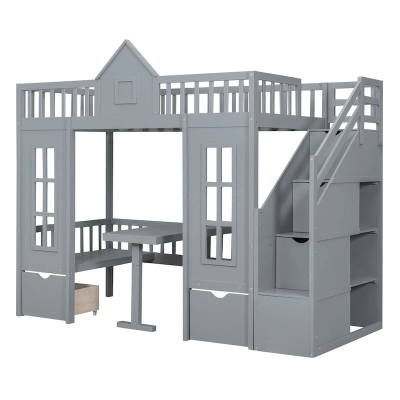 Letto a castello con scrivania trasformabile – Grigio
