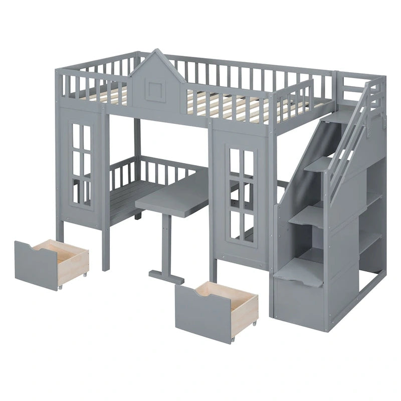 Letto a castello con scrivania trasformabile – Grigio