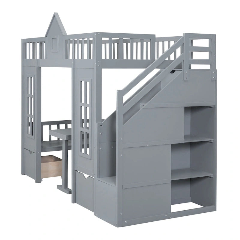 Letto a castello con scrivania trasformabile – Grigio
