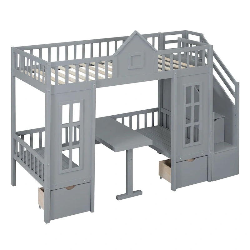 Letto a castello con scrivania trasformabile – Grigio